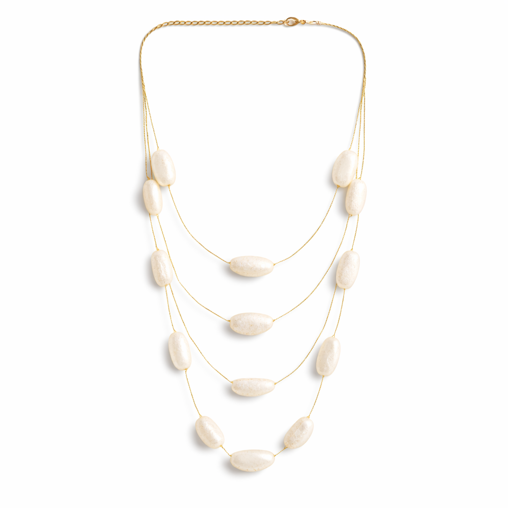 Multi Layer Oval Bead Long Necklace