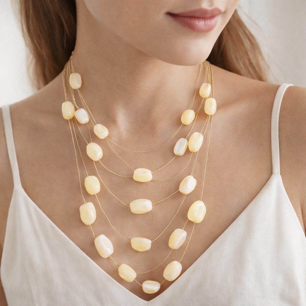 Multi Layer Rounded Stone Necklace
