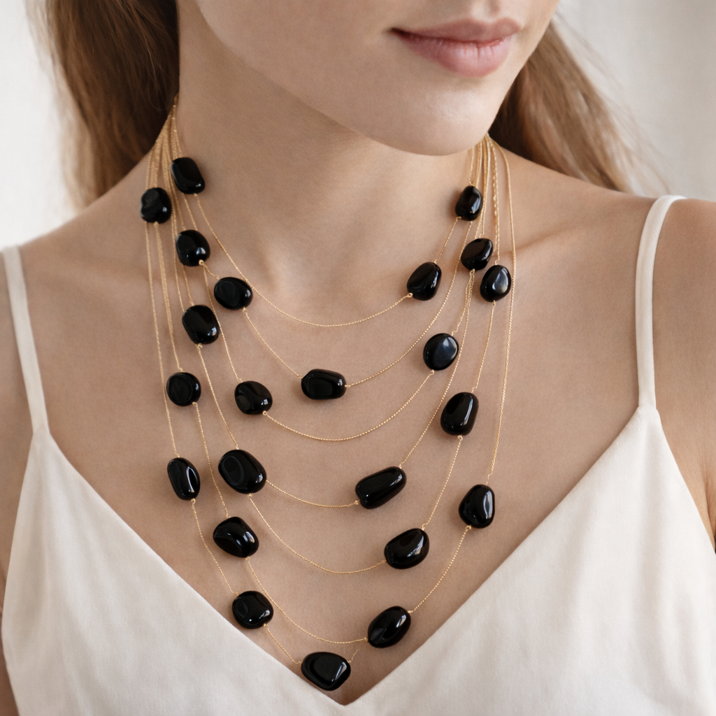 Multi Layer Rounded Stone Necklace