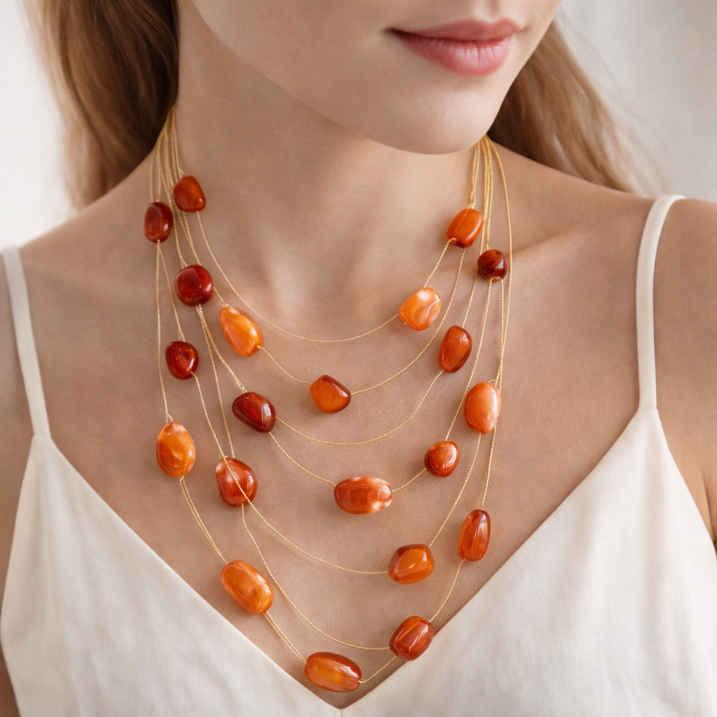 Multi Layer Rounded Stone Necklace