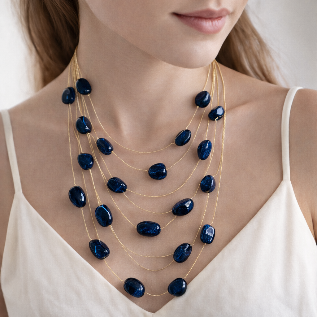 Multi Layer Rounded Stone Necklace