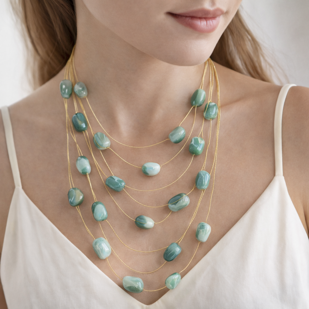 Multi Layer Rounded Stone Necklace