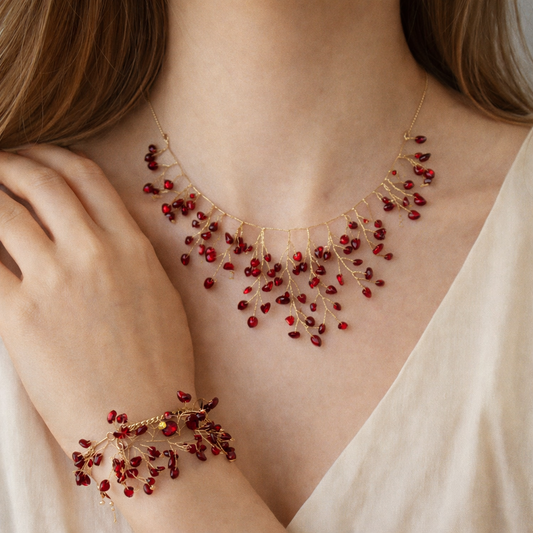 Fraagleam Elegant Gold-Plated Necklace & Bracelet Set with Crystal Drop Accents | Perfect for Weddings & Parties Jewelry