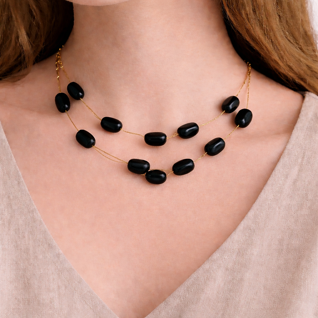 Double Layer Oval Bead Necklace