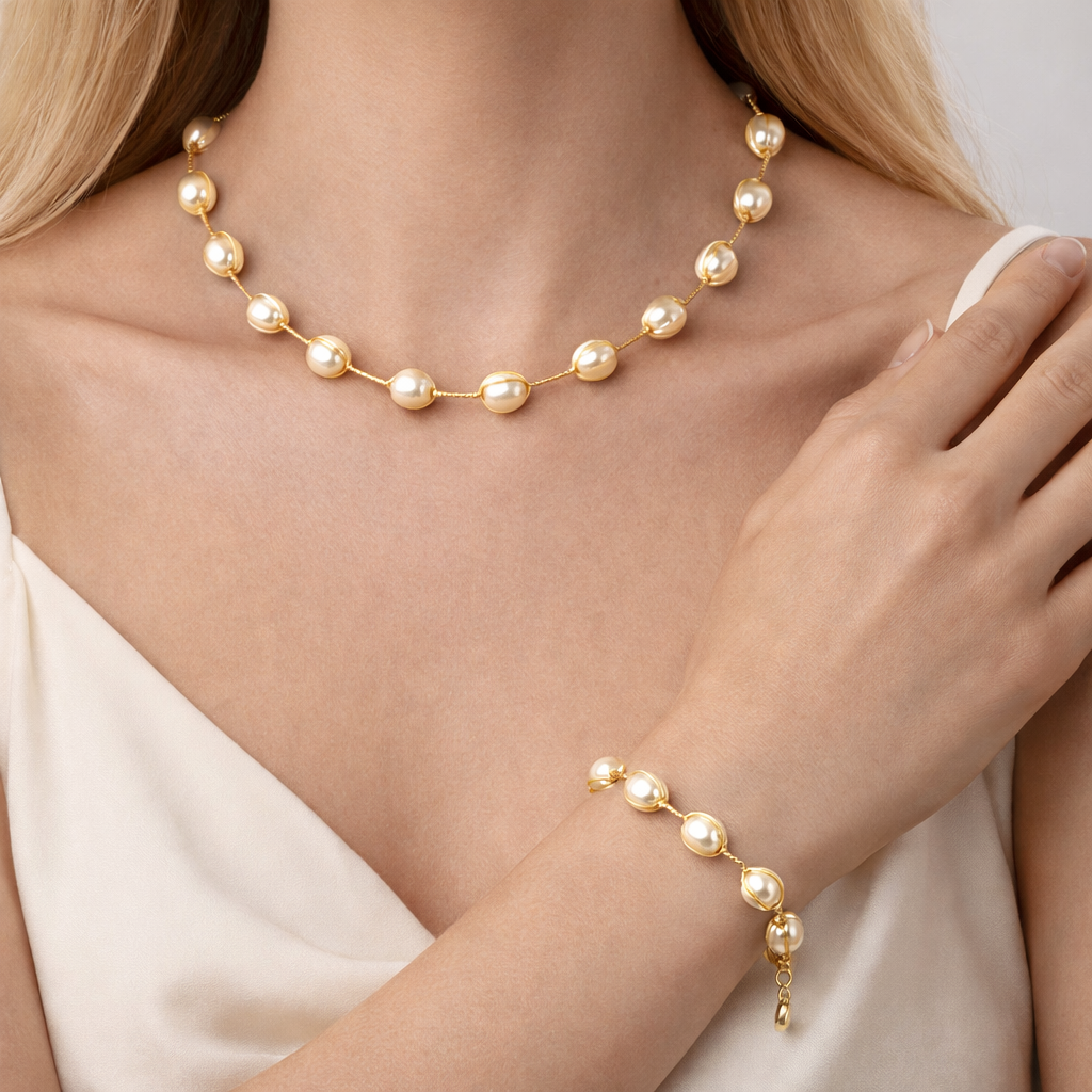 Elegant Gold Plated Necklace & Bracelet Set