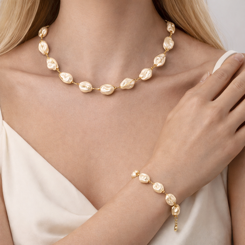 Elegant Gold Plated Necklace & Bracelet Set