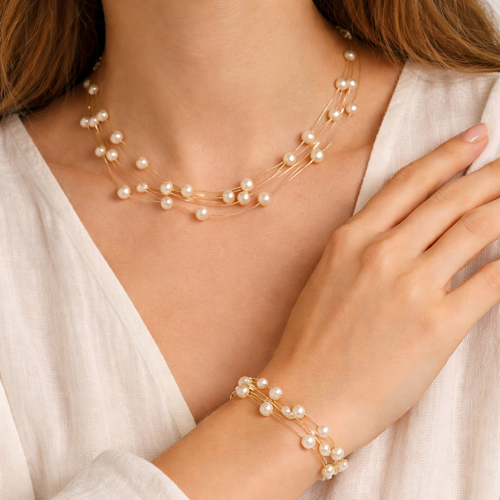 Elegant Gold Plated Necklace & Bracelet Set