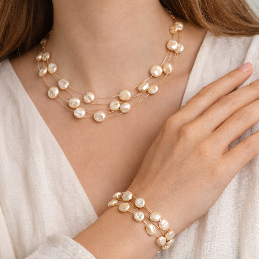 Elegant Gold Plated Necklace & Bracelet Set