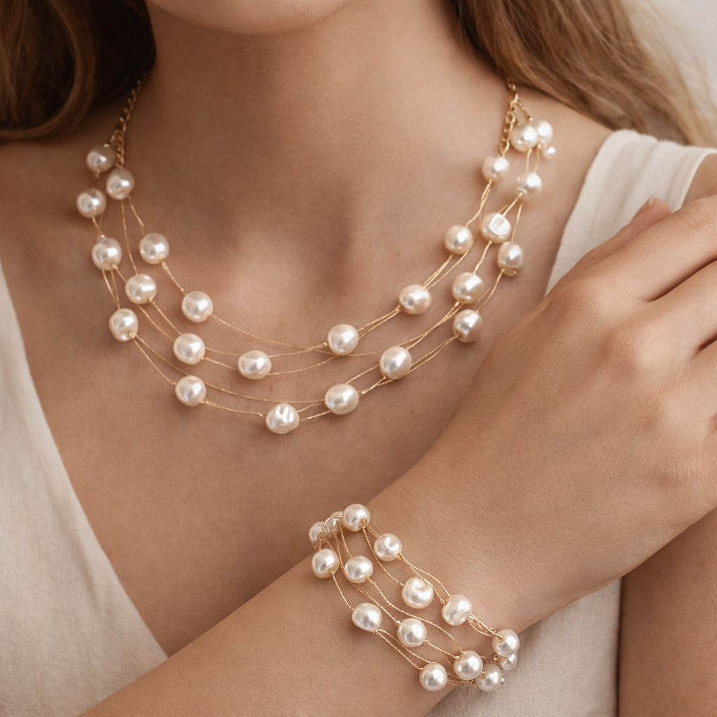 Elegant Gold Plated Necklace & Bracelet Set
