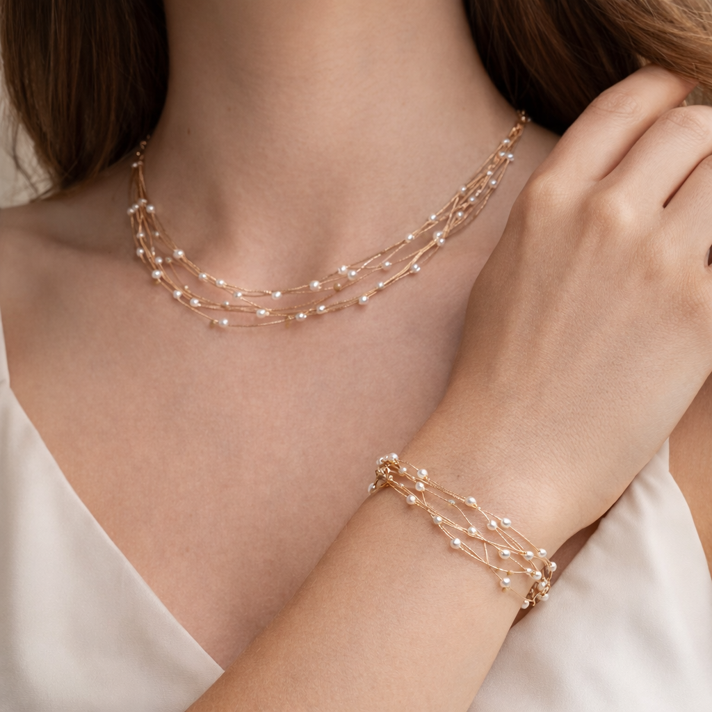 Elegant Gold Plated Necklace & Bracelet Set