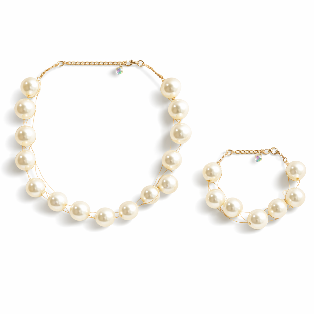 Pearl Style Bead Necklace & Bracelet Set