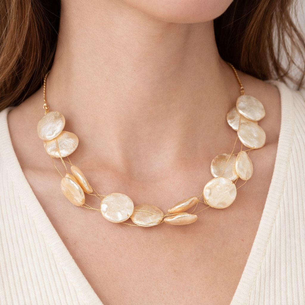 Double Layer Coin Bead Necklace
