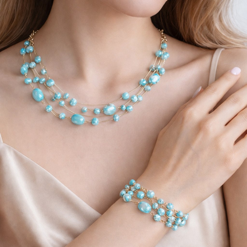 Multi Strand Beaded Necklace & Bracelet Set