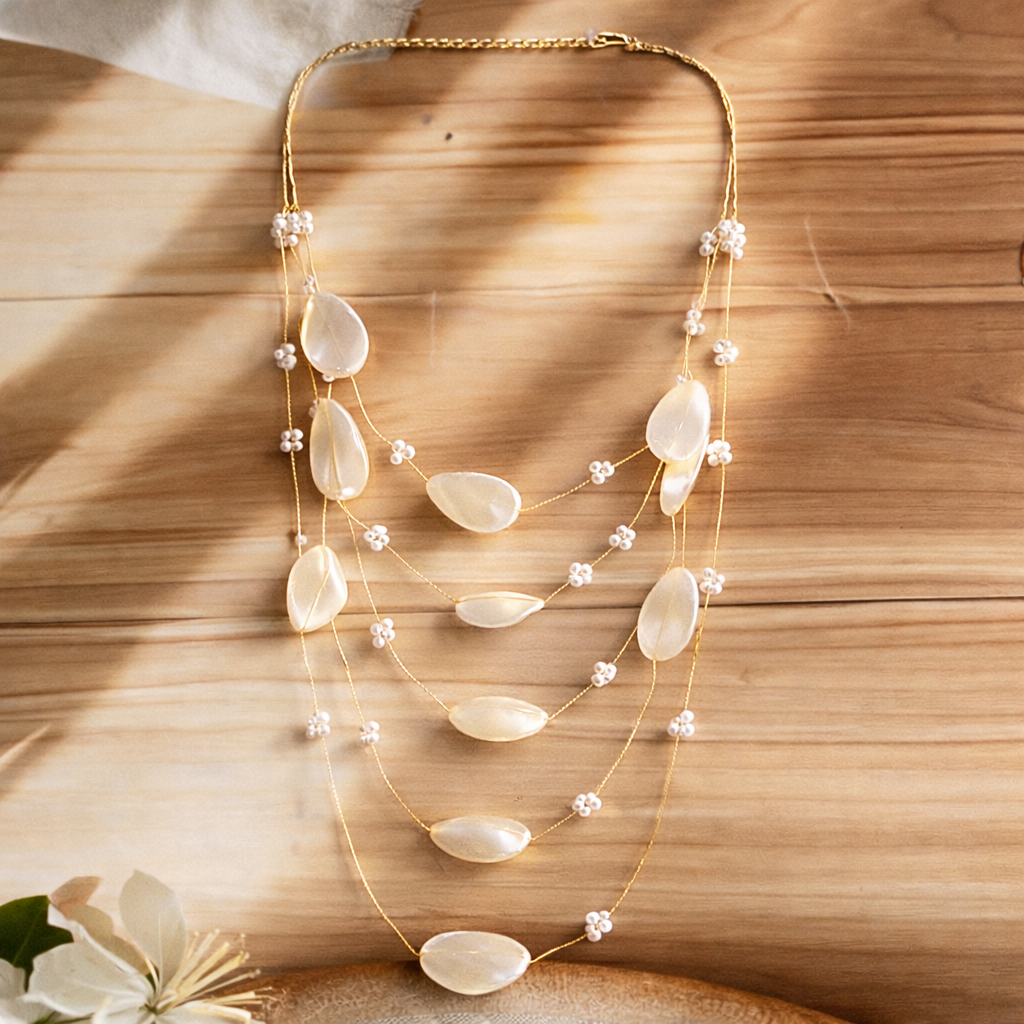 Multi Layer Oval Bead & Pearl Accent Necklace