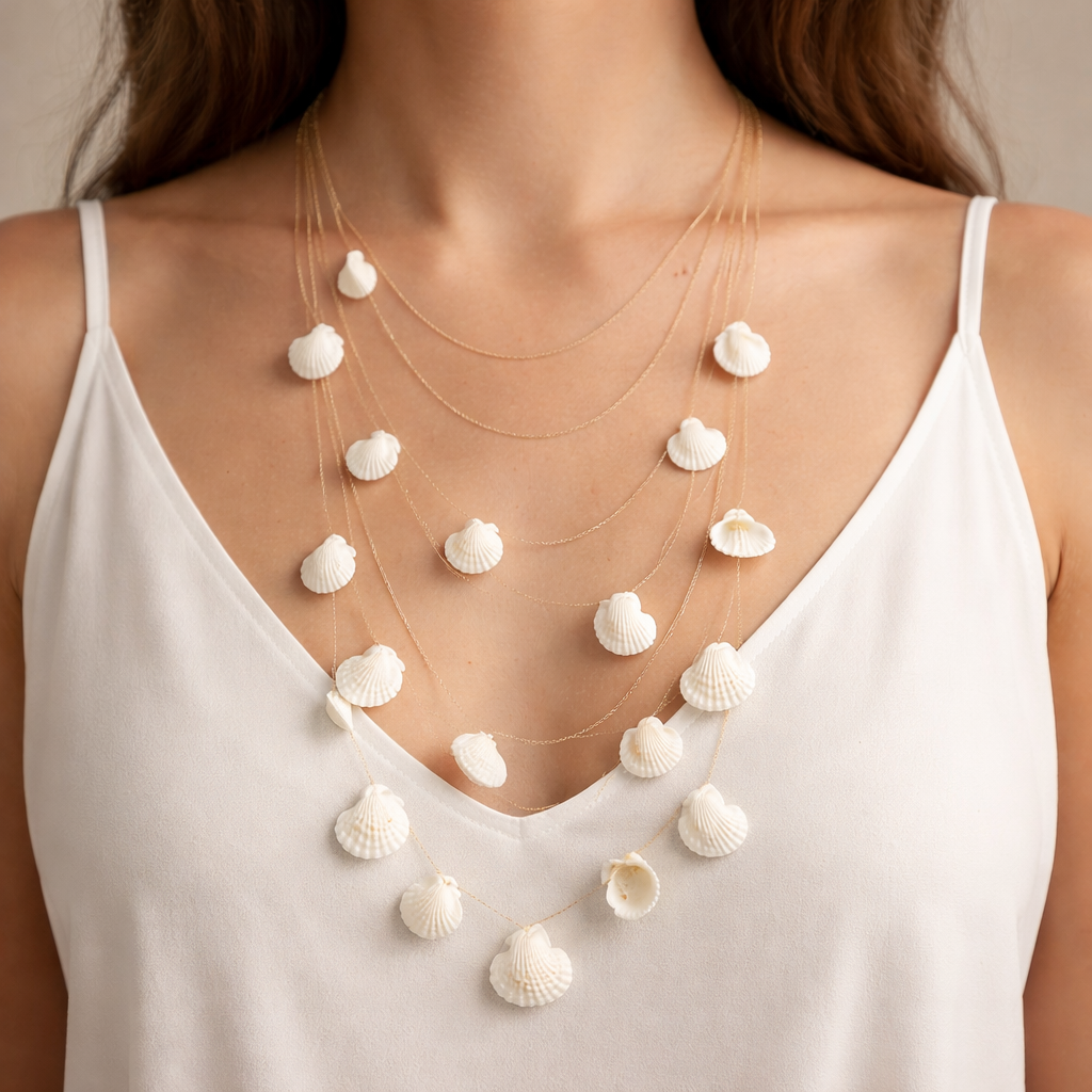 Layered Shell Long Necklace