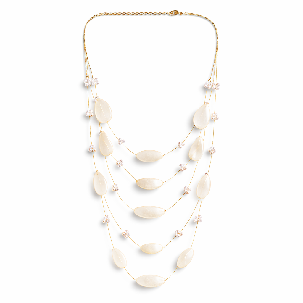 Multi Layer Oval Bead & Pearl Accent Necklace