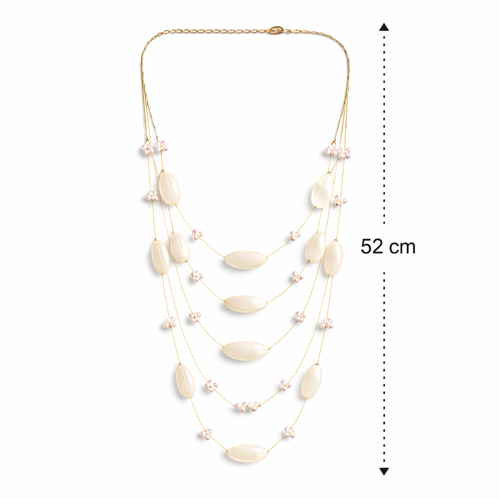Multi Layer Oval Bead & Pearl Accent Necklace