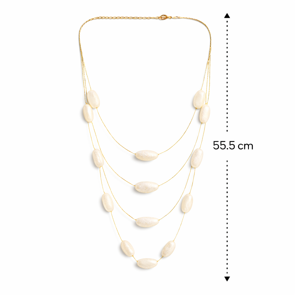 Multi Layer Oval Bead Long Necklace