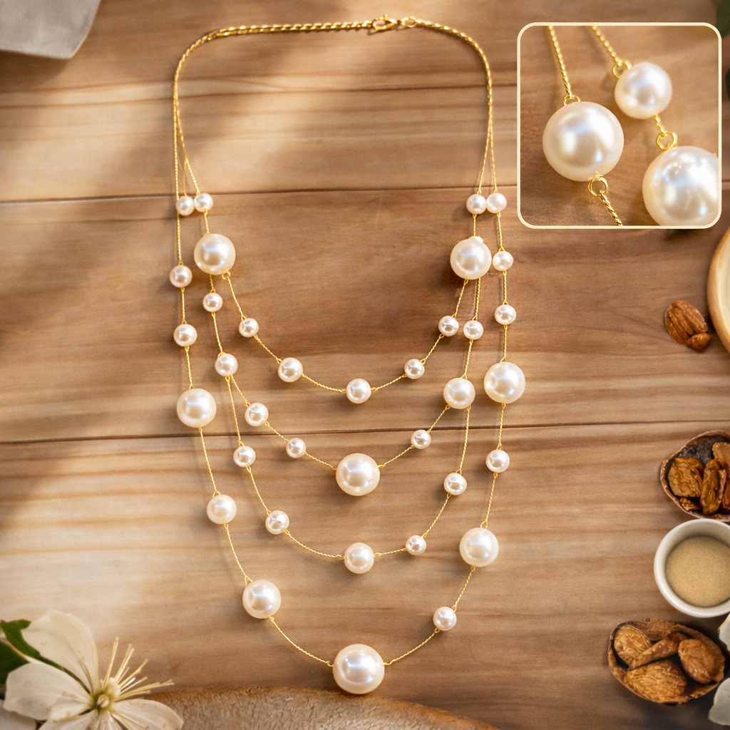 Multi Layer Pearl Style Bead Necklace