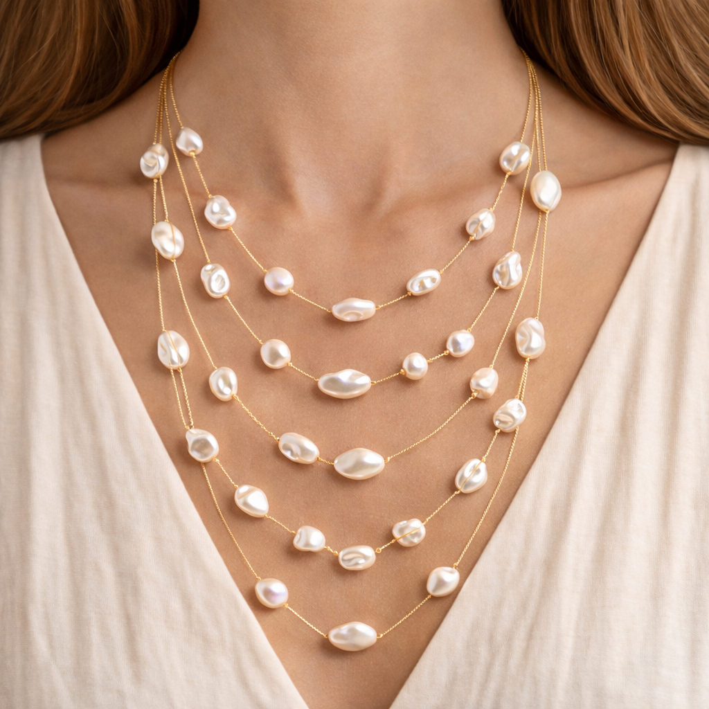 Multi Layer Pearl Style Bead Necklace