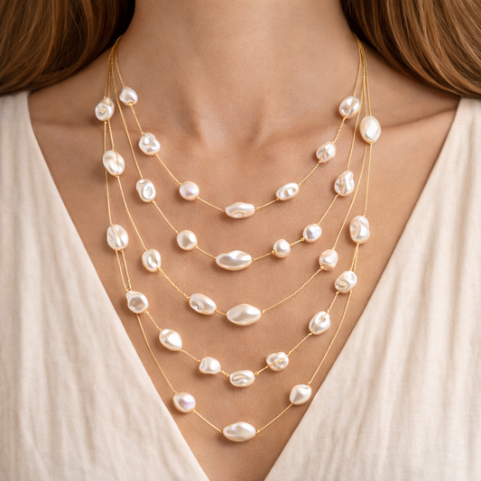 Multi Layer Pearl Style Bead Necklace