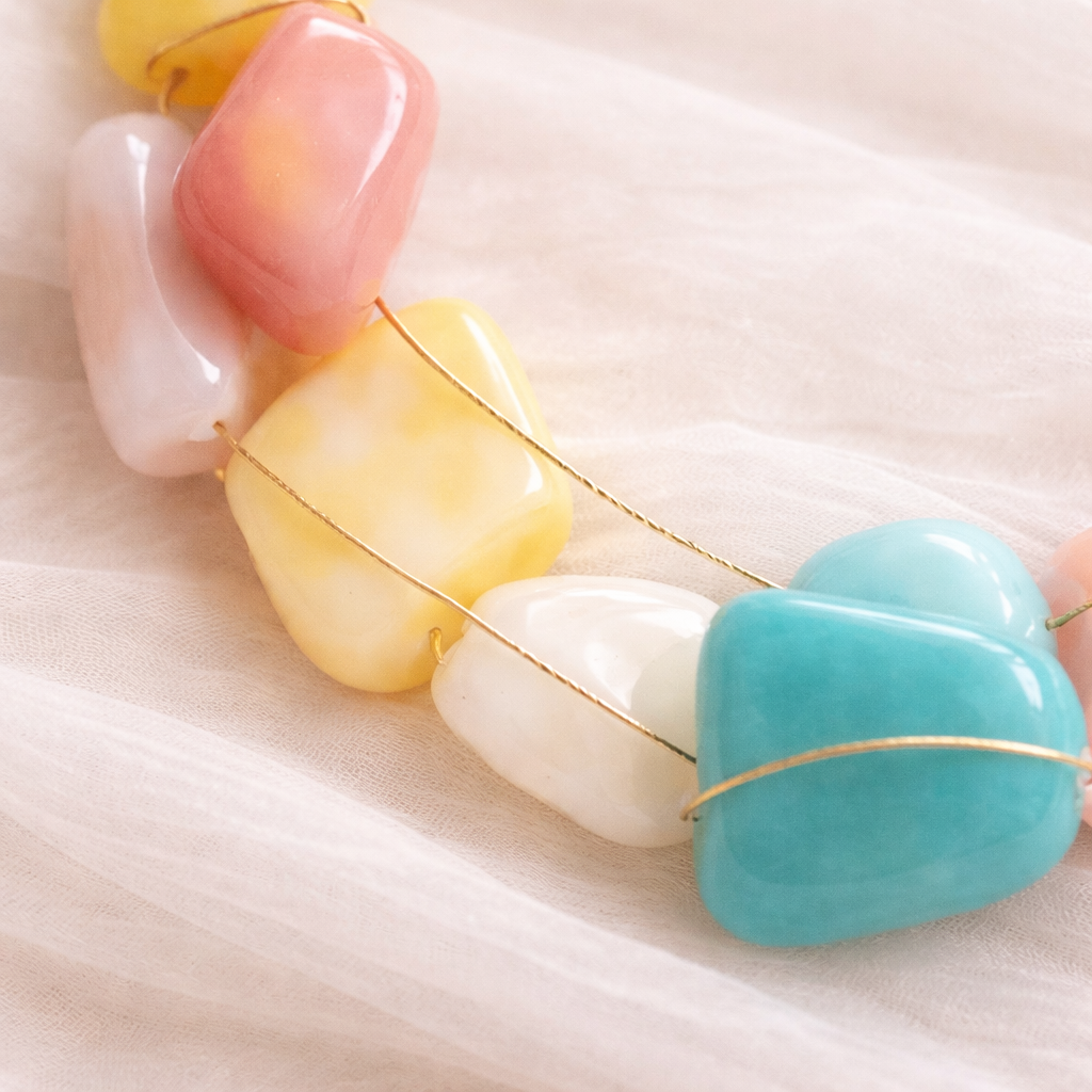 Stone Necklace and Bracelet Set for Women | Gold Tone Wire Wrapped Beaded Jewelry Set, Adjustable Chain, Fashion Accessory