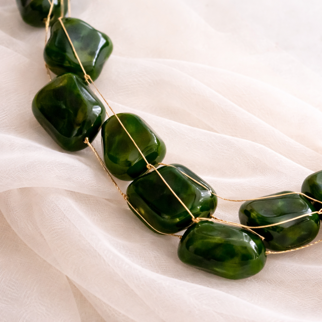 Stone Necklace and Bracelet Set for Women | Gold Tone Wire Wrapped Beaded Jewelry Set, Adjustable Chain, Fashion Accessory