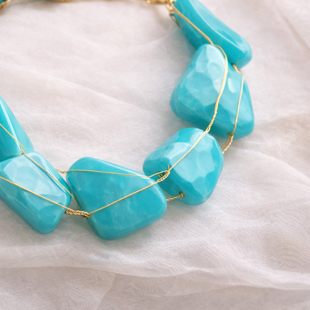 Stone Necklace and Bracelet Set for Women | Gold Tone Wire Wrapped Beaded Jewelry Set, Adjustable Chain, Fashion Accessory