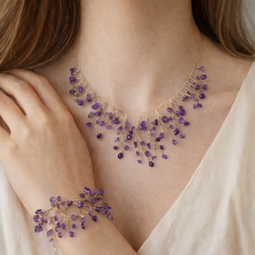 Fraagleam Elegant Gold-Plated Necklace & Bracelet Set with Crystal Drop Accents | Perfect for Weddings & Parties Jewelry