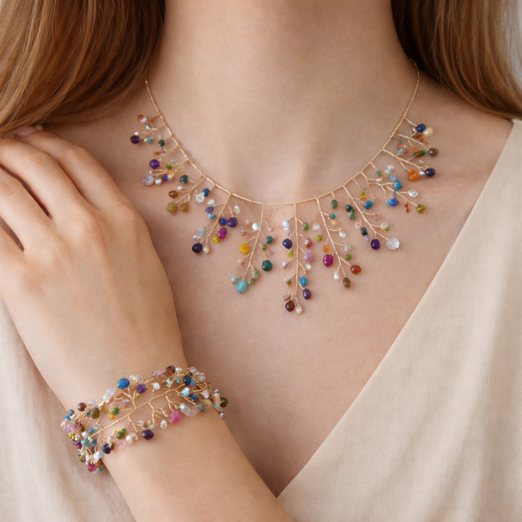 Fraagleam Elegant Gold-Plated Necklace & Bracelet Set with Crystal Drop Accents | Perfect for Weddings & Parties Jewelry