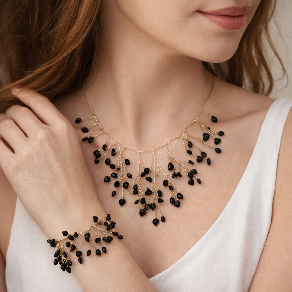 Fraagleam Elegant Gold-Plated Necklace & Bracelet Set with Crystal Drop Accents | Perfect for Weddings & Parties Jewelry