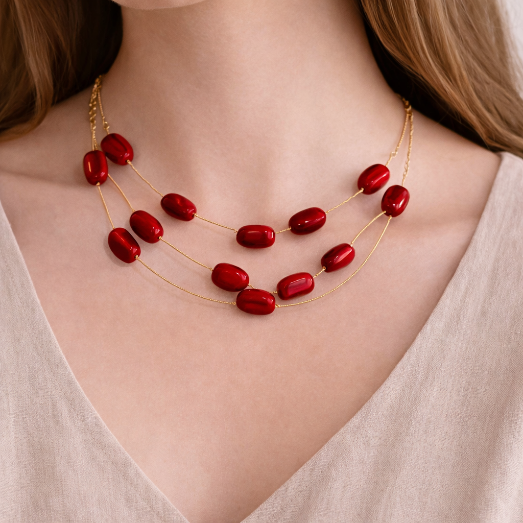 Double Layer Oval Bead Necklace