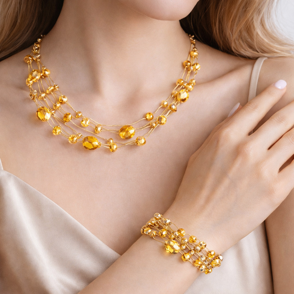 Multi Strand Beaded Necklace & Bracelet Set