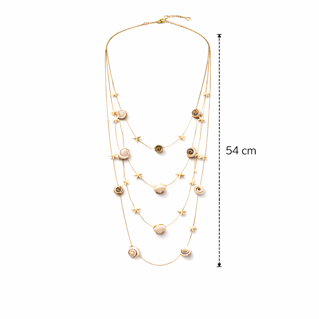 Multi Layer Shell & Star Charm Necklace for Women