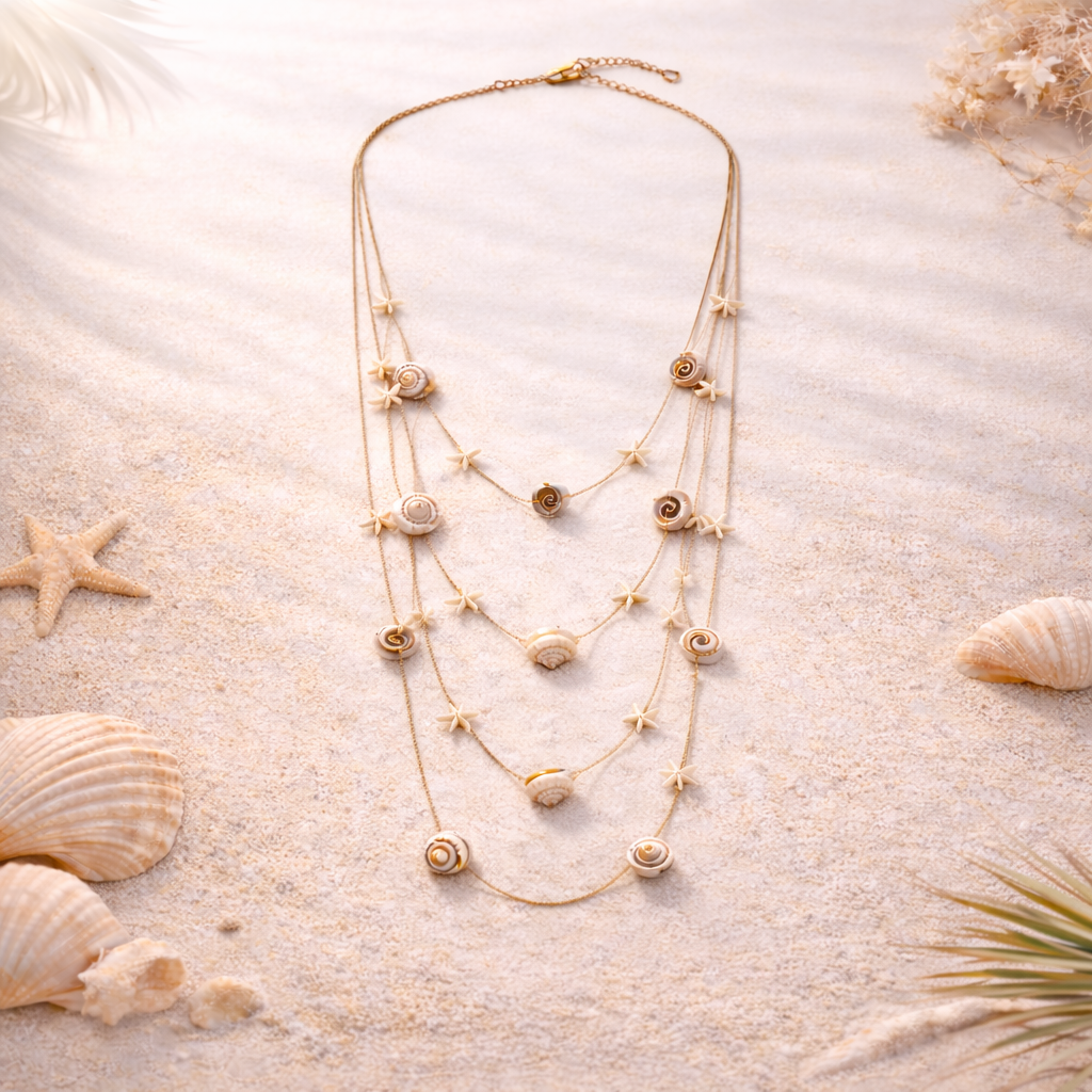 Multi Layer Shell & Star Charm Necklace for Women