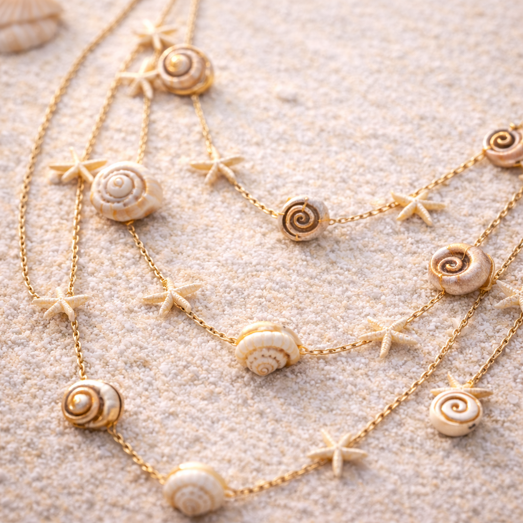 Multi Layer Shell & Star Charm Necklace for Women
