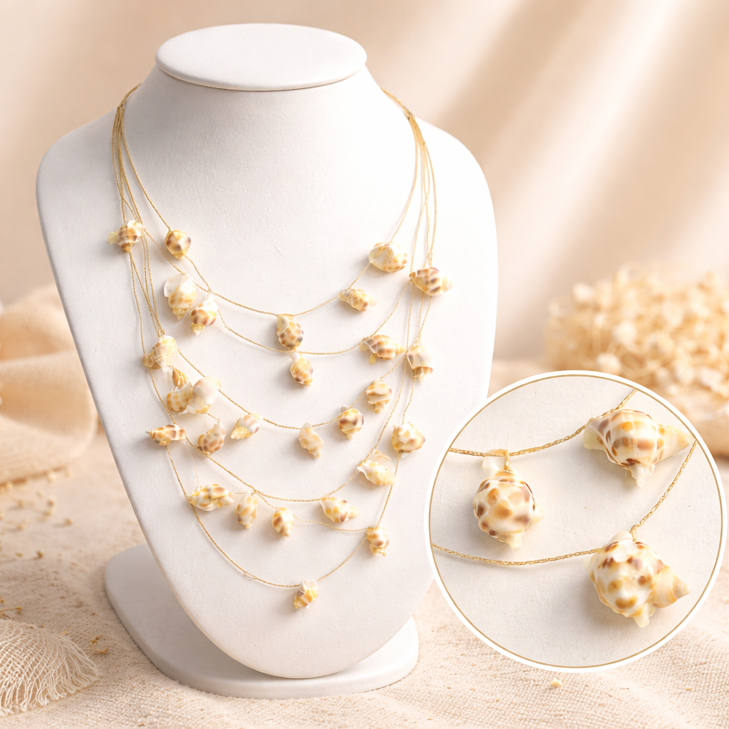 Multi Layer Shell Drop Necklace