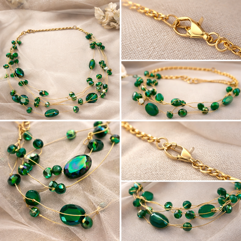 Multi Strand Beaded Necklace & Bracelet Set