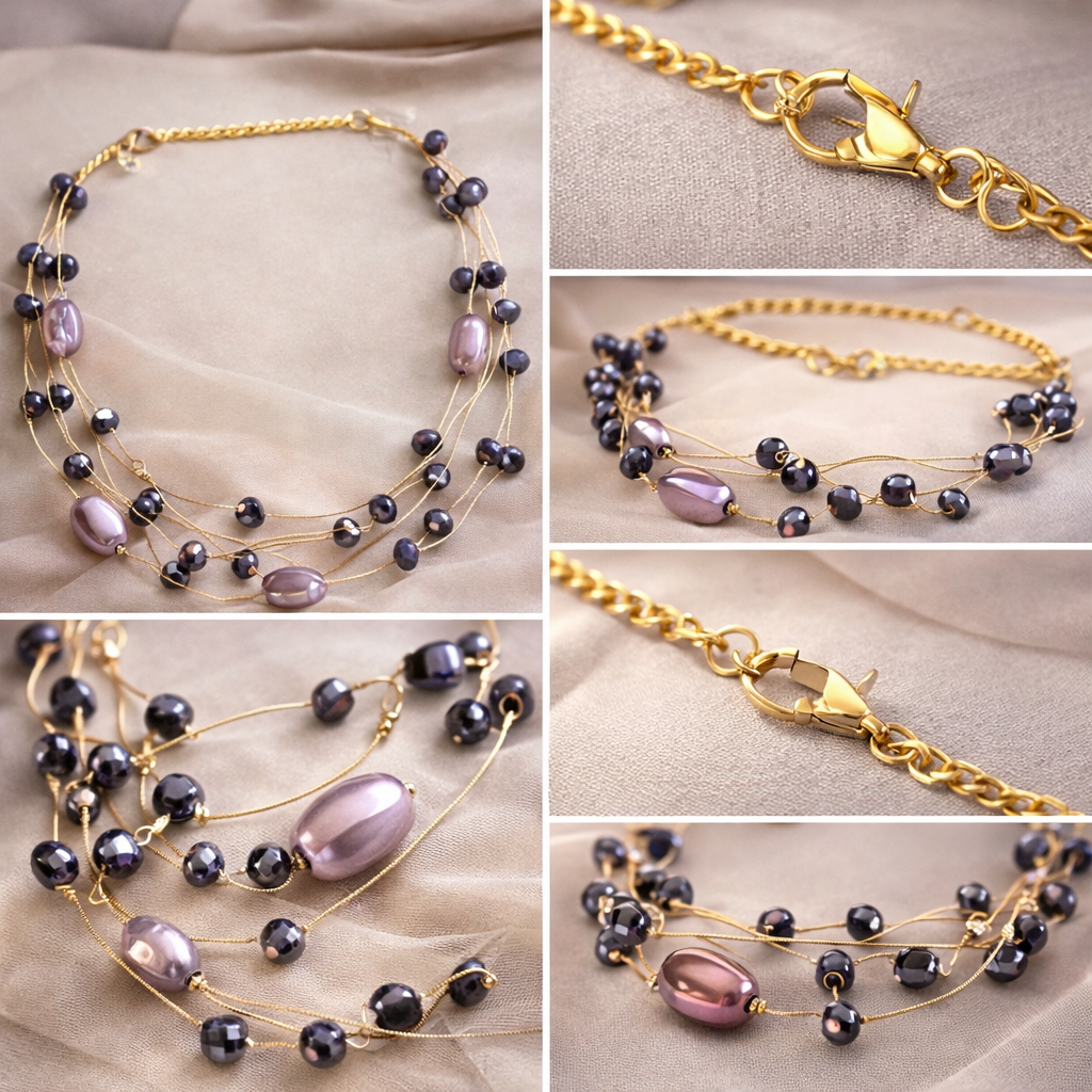 Multi Strand Beaded Necklace & Bracelet Set