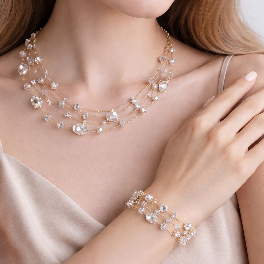 Multi Strand Beaded Necklace & Bracelet Set