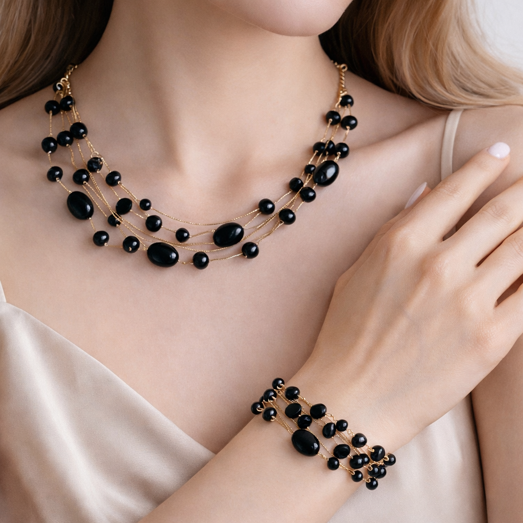 Multi Strand Beaded Necklace & Bracelet Set