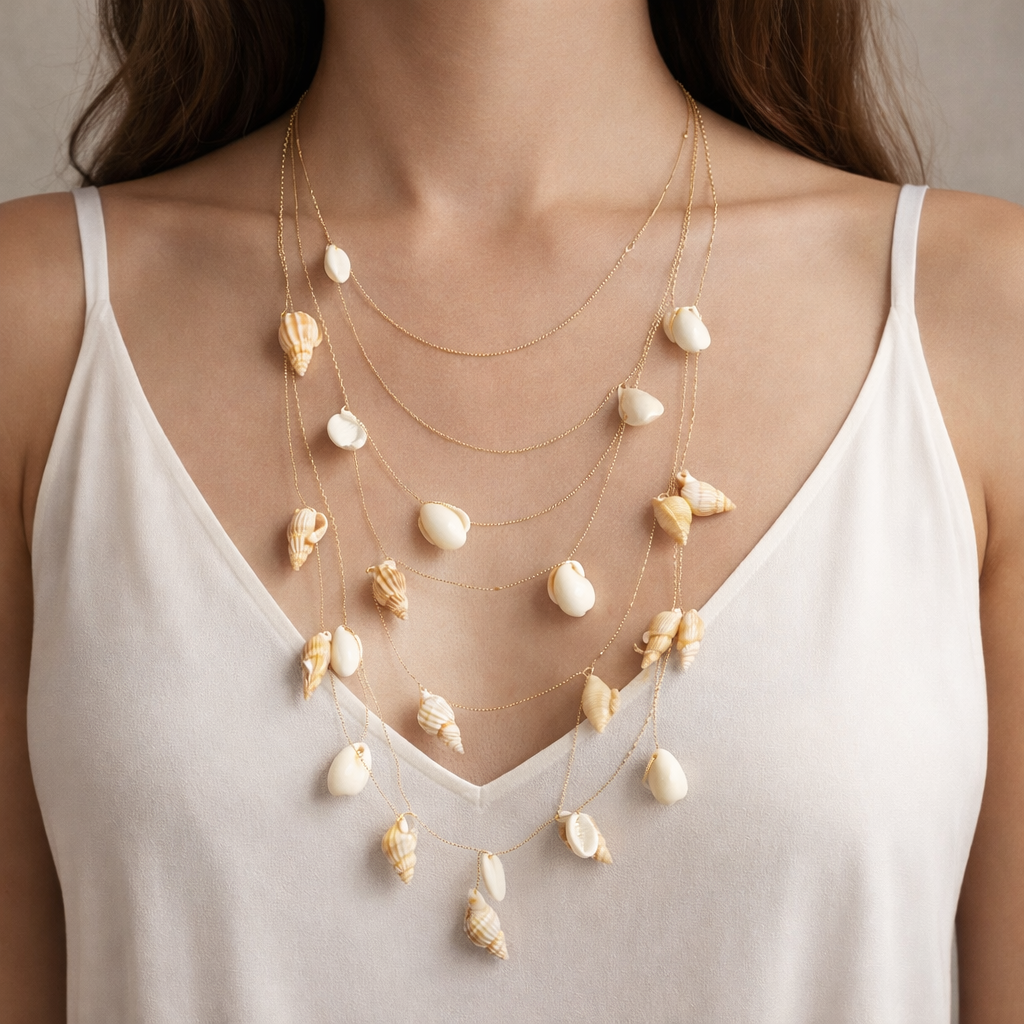 Layered Shell Long Necklace